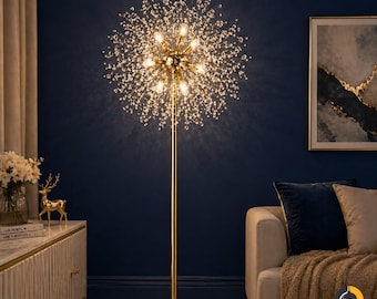 Luxury Dandlion Crystal Floor Lamp| Modern Standing Lamp with 738 pcs K9 Crystals| Mid Centuary Lamp With 9 LED bulb| Home Decor Floor Lamp