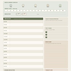 ADHD Daily Weekly Planner | Japandi Wabi-Sabi Design (Instant Download - PDF & HTML) | Neurodivergent Planner | Brain Dump | Mood Tracker