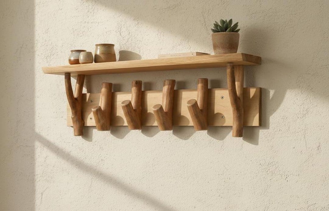 Rustic Wood Coat Rack With Shelf, 24 Inch Entryway Organizer, Farmhouse ...