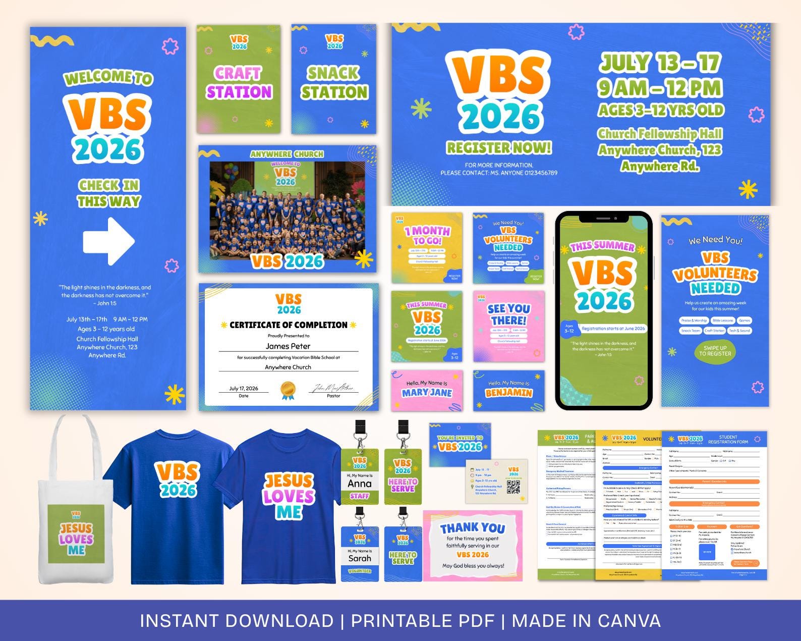 Vbs Layout Editable VBS 2026 Canva Bundle, Editable Church Event Flyers, Kids Ministry Kit ...