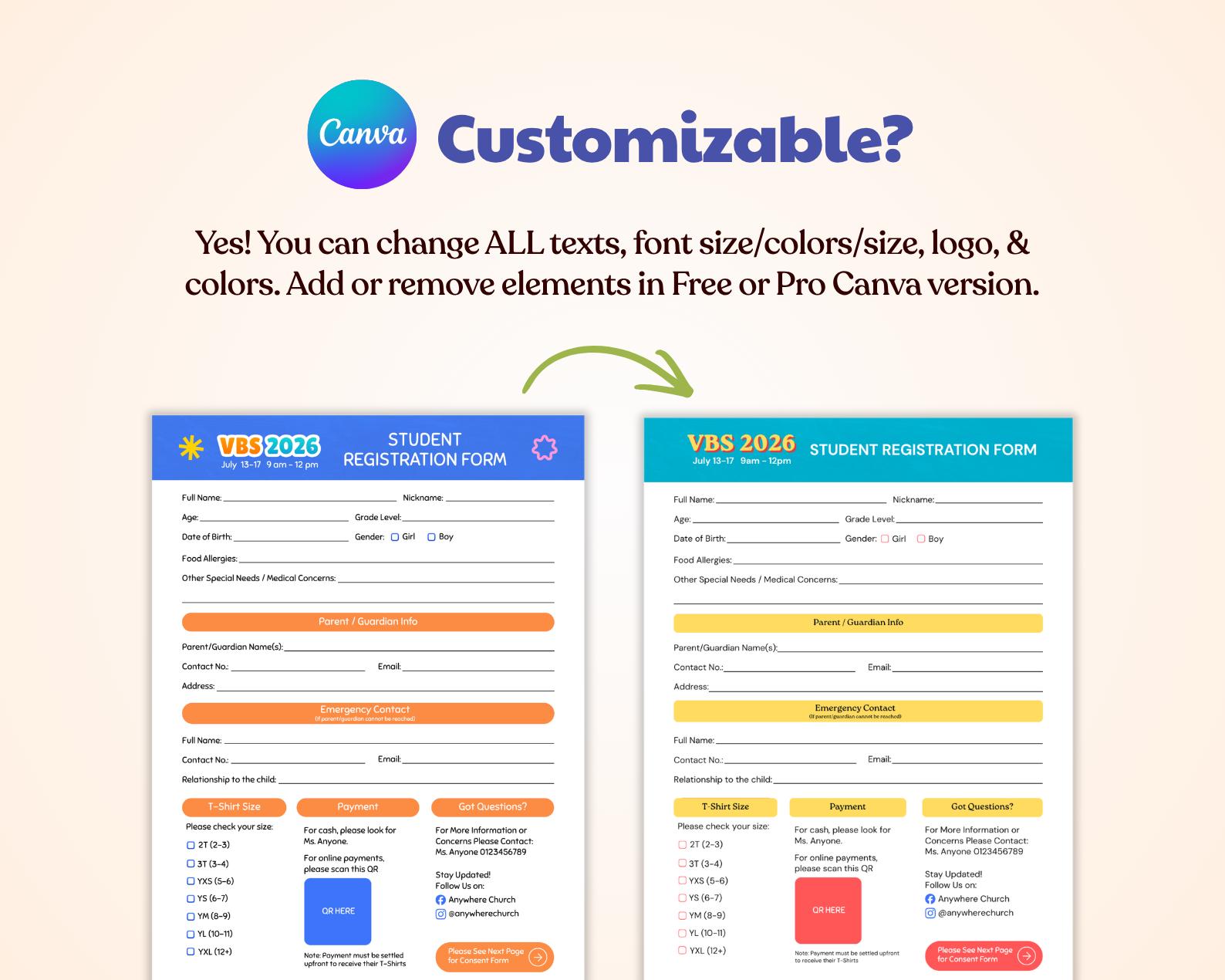 Vbs Layout Editable VBS 2026 Registration Forms Bundle | Editable Canva Church Template ...