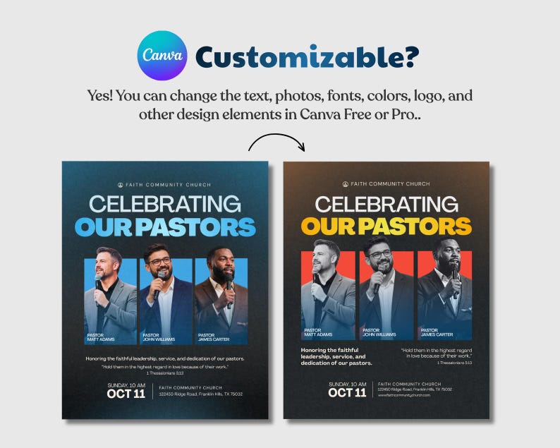 Pastors Appreciation Flyer Template | Church Program Ministry Event ...