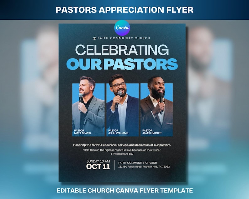 Pastors Appreciation Flyer Template | Church Program Ministry Event ...