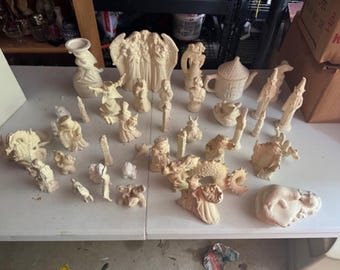 Huge Lot 35+ Unpainted Ceramic Bisque Fantasy Wizards Dragons Angels Ready Paint