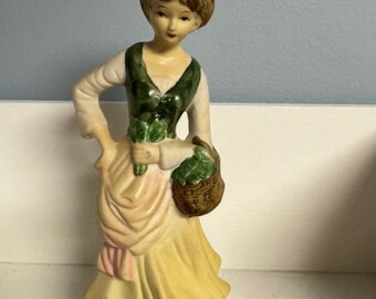 Vintage Ceramic Figurine of Woman with Basket