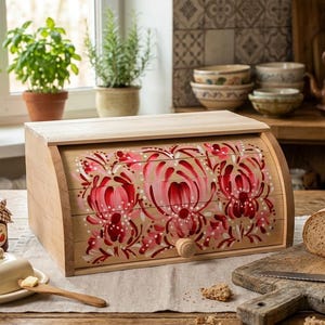 Houten broodtrommel Bloemenprint Broodtrommel op rol Bovenkant Keukenopslag 14 inch