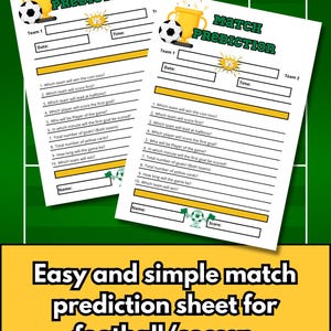 Simple Match Prediction Sheet - Printable Soccer Party Game - Football Watch Party - Print and Play - Digital Download PNG PDF