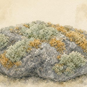 Soft Lichen Rock | Soft Watercolor Still Life Print
