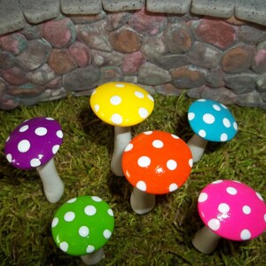 Fairy garden mushrooms set of 6 bright colored terrarium accessories miniature garden toadstools woodland garden handmade image 2