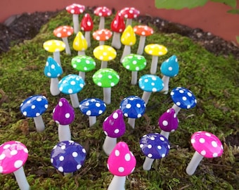 FREE Shipping super shiny 24 miniature mushrooms alice in wonderland mad hatter tea party favors terrarium miniatures gnome garden woodland
