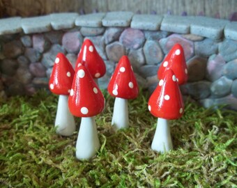 FREE US SHIPPING set of  5 red terrarium toadstools planter mushroom fairy garden wedding tea party favor terrarium accessories