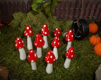 10 fairy garden accessories pointy fairy garden 1/2-1" tall mushrooms red miniature garden terrarium miniature toadstool woodland