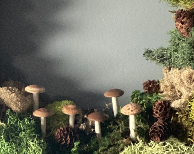 Miniature Mushroom Set, Polymer Clay Toadstools, Terrarium Decor set of 6