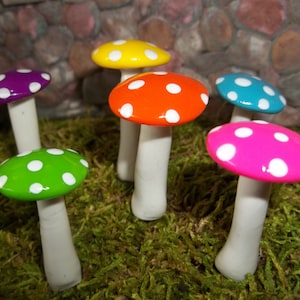 Fairy garden mushrooms set of 6 bright colored terrarium accessories miniature garden toadstools woodland garden handmade image 1