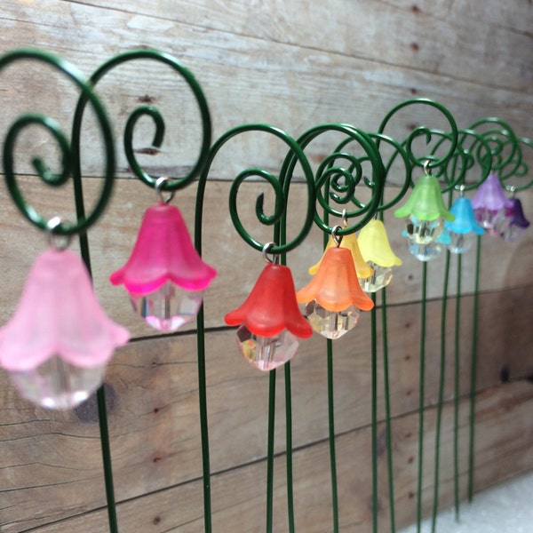 3 Fairy garden lanterns miniature garden accessory set of 3 hanging lantern flower style with shepherds hook