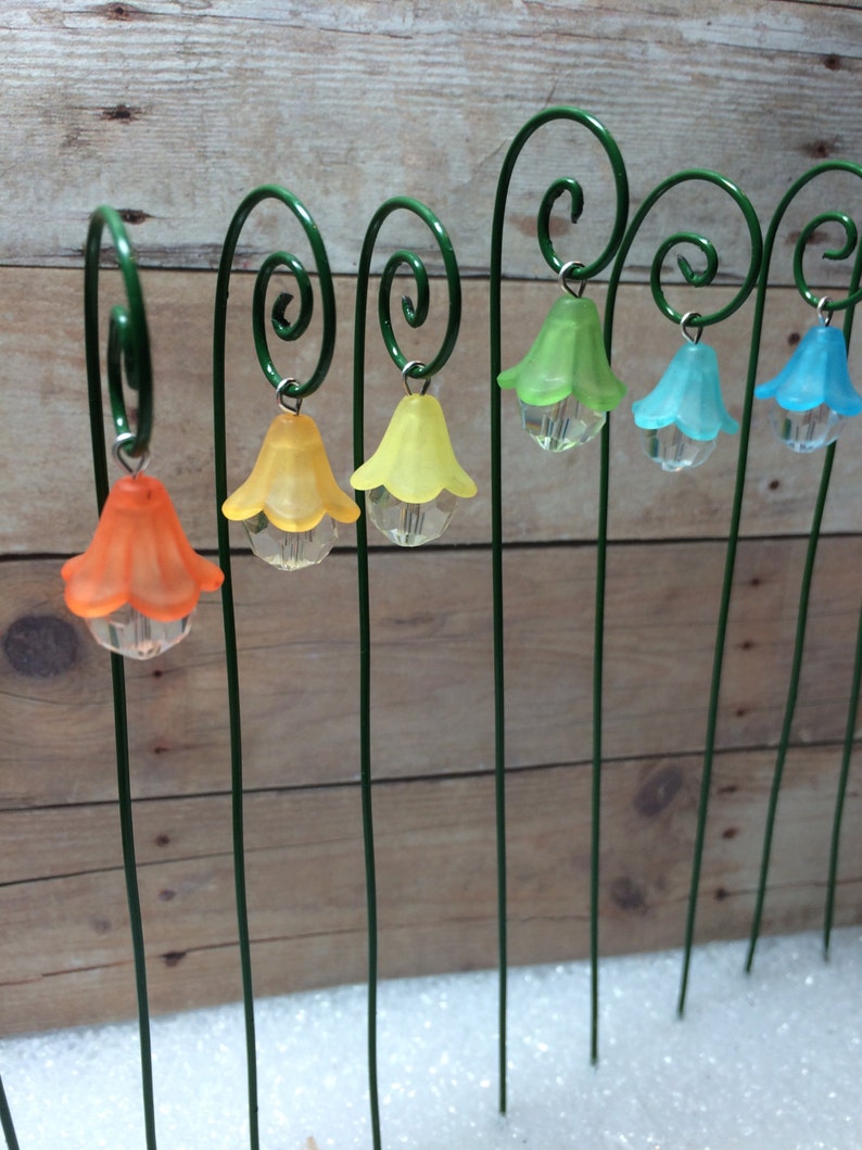Fairy garden lantern miniature garden accessory set of 3 hanging lantern flower style with shepherds hook image 3