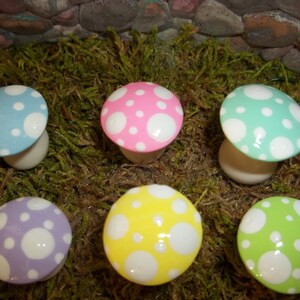 Mad hatter tea party favor Fairy garden mushrooms set of 6 short woodland terrarium pastel Easter accessories garden toadstools woodland image 2