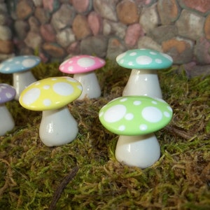 Mad hatter tea party favor Fairy garden mushrooms set of 6 short woodland terrarium pastel Easter accessories garden toadstools woodland image 3