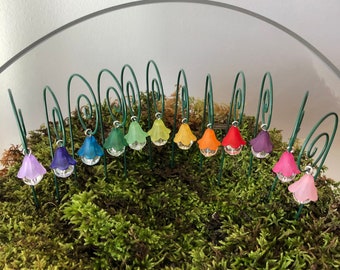 12 Fairy garden lantern miniature garden accessory rainbow 1 inch lantern 6 inch shepherds hook