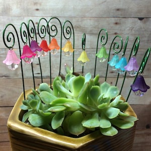 12 Fairy garden lantern miniature garden accessory, dish garden, planter stake, rainbow 1 inch lantern 6 inch shepherds hook