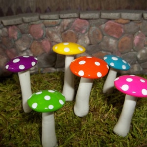 Fairy garden mushrooms set of 6 bright colored terrarium accessories miniature garden toadstools woodland garden handmade image 3