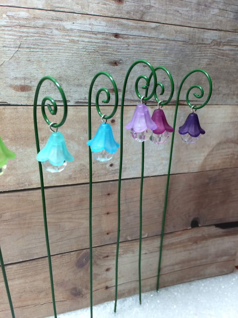 Fairy garden lantern miniature garden accessory set of 3 hanging lantern flower style with shepherds hook image 4