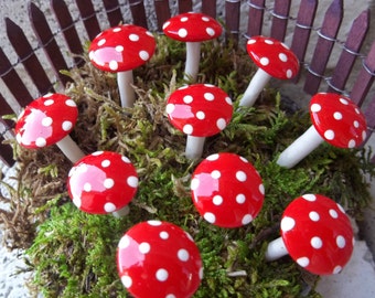 Miniature Fairy garden mushrooms set of 10 miniature terrarium accessory woodland garden miniature garden mad hatter tea party miniatures