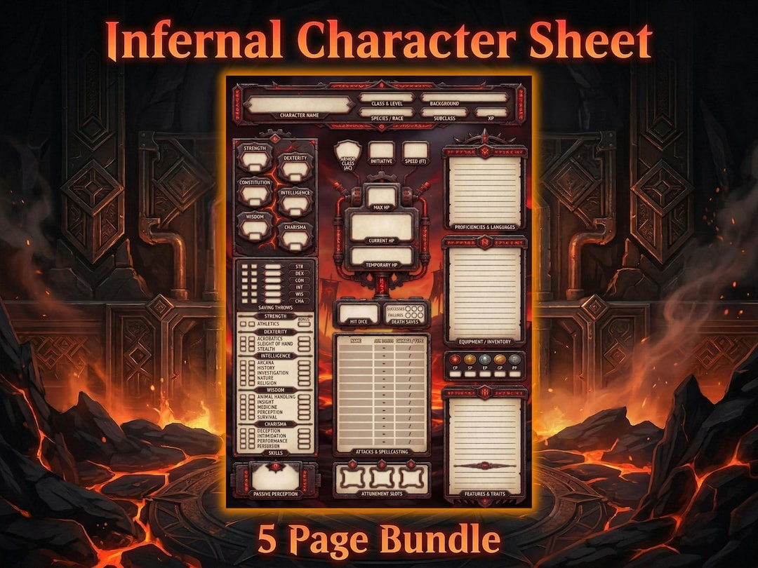 Dnd 5e Character Sheet Printable & Fillable | Dark Fantasy PDF ...