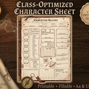 D&D 5e Class Optimized Character Sheet | Printable, Fillable Fantasy RPG (2014/2024)