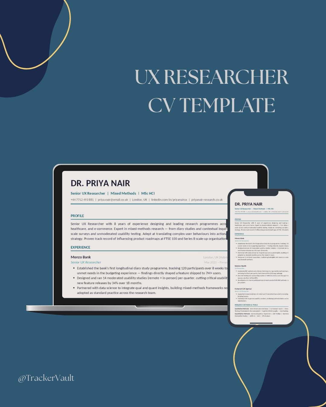 UX Researcher CV Template | Ats-friendly 2-page | User Research | Mixed ...