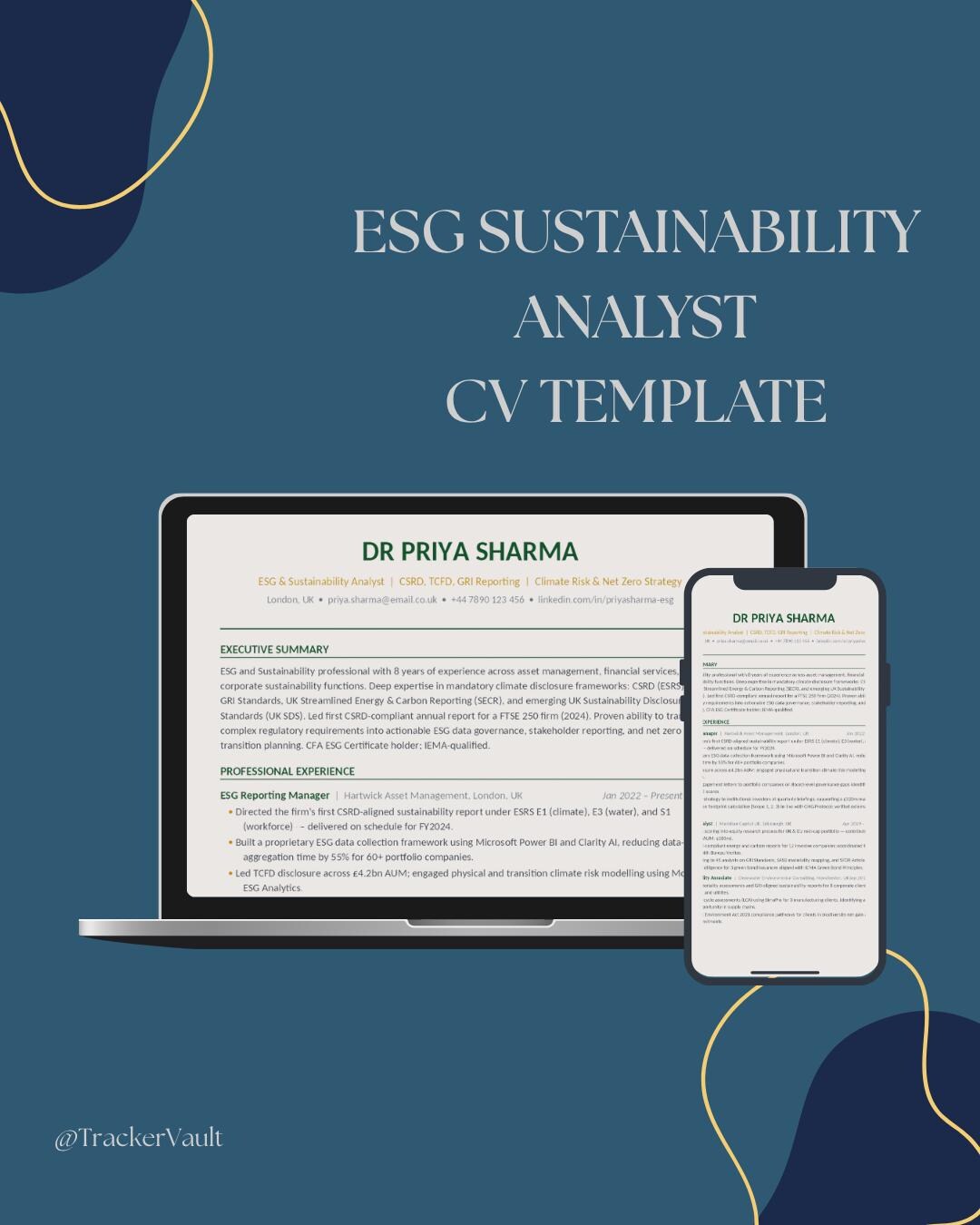 ESG Sustainability Analyst Cv Template | CSRD TCFD Gri Resume | A4 ...
