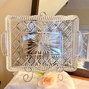 Godinger Dublin Crystal Serving Tray, Large Rectangular Cut Crystal Barware, Vintage Home Decor