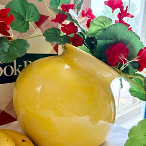 Yellow Studio Pottery Pitcher Vase | Hand Thrown Ceramic Vessel, Blue Underside