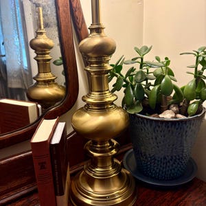 Vintage Solid Brass Table Lamp | Hollywood Regency Baluster Style, Satin Finish