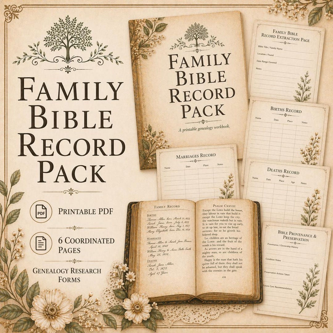 Recording Scripture Family Bible Record Pack Printable PDF | Genealogy Research Forms ...