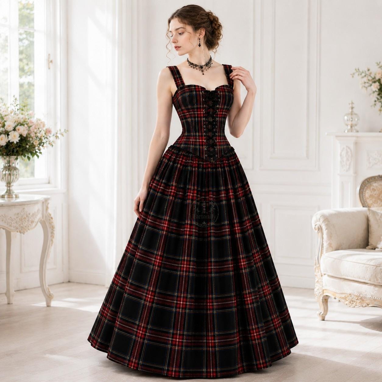 tartan corset dress Victorian With Maxi Skirt - Custom Scottish Plaid Gown, Lace-up Corset, Floor Length Skirt Blue tartan Color:Blue Zebra pfs:label-Low Stock Mossy Oak Orange Camouflage 32.7 inch 62