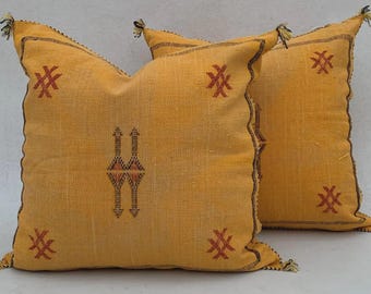 Oreillers orange en soie 20 x 20, aka oreiller en soie de cactus, coussin lombaire coussin fait main en soie de cactus