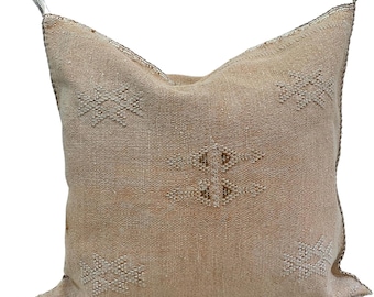 Handmade Moroccan Cactus Silk Pillow Cover – Berber Embroidery Throw Cushion (20x20 inches)
