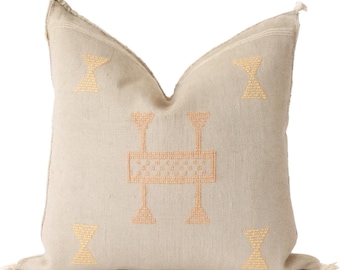 Moroccan Handwoven Cactus Silk Pillow Cover – 20x20 Square Decorative Cushion for Home (Pebble)