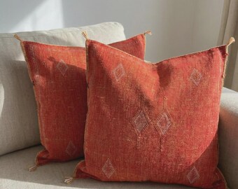 Handmade Moroccan Cactus Silk Pillow Cover – Vintage Boho Rose Cushion (50cm Square)