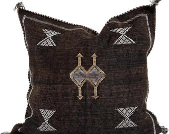 Moroccan Cactus Silk Pillow Cover | Handwoven 20x20 Sabra Throw Cushion Boho Accent
