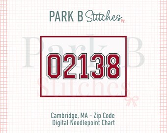 Cambridge, MA 02138 Needlepoint Chart | College Zip Code Pattern | 18 Mesh Graduation Gift
