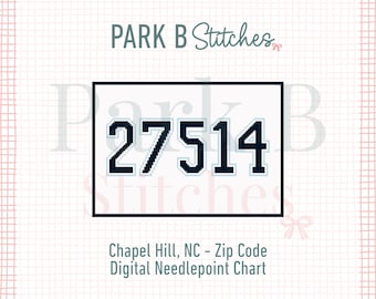 Chapel Hill NC 27514 Zip Code Needlepoint Chart, Gingham Pattern (Digital Download)