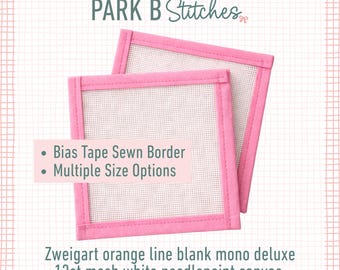 Zweigart 13 Mesh Needlepoint Canvas with Bias Tape Edge | Orange Line Mono Deluxe | Finished Edges | Blank Canvas Squares