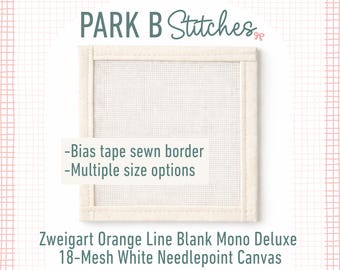 Zweigart 18 Mesh Needlepoint Canvas with Bias Tape Edge | Orange Line Mono Deluxe | Finished Edges | Blank Canvas Squares