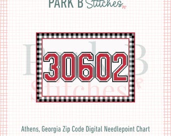 Athens GA 30602 Zip Code Needlepoint Chart | Gingham Pattern (Digital Download)