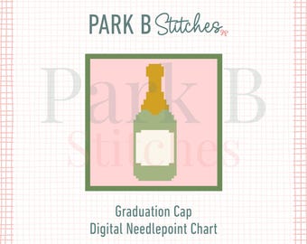 Champagne Bottle Needlepoint Chart 3x3 Pattern 18 Mesh PDF Celebration Design Graduation Gift