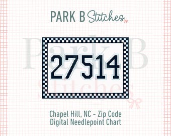 Chapel Hill NC Zip Code Gingham Needlepoint Chart (Digital Download)