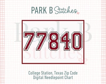 College Station Zip Code Needlepoint Chart | 77840 Frame Pattern | 18ct Mesh Graduation Gift