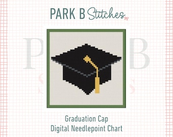 Graduation Cap Needlepoint Chart 3x3 Pattern 18 Mesh PDF Small Stitch Graduation Gift